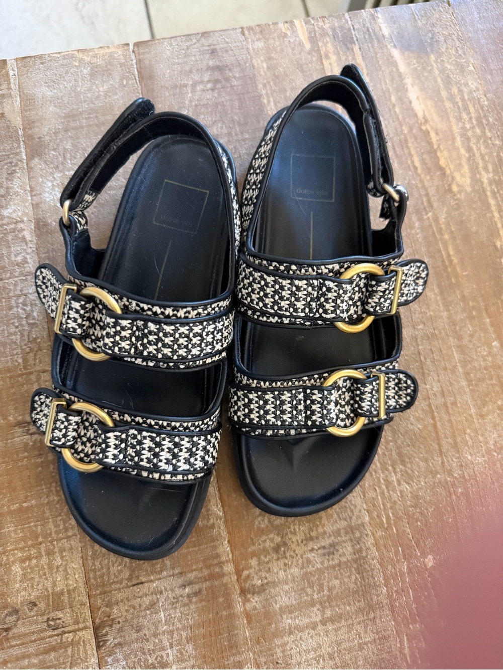 Dolce Vita Black & White Woven Buckle Sandals